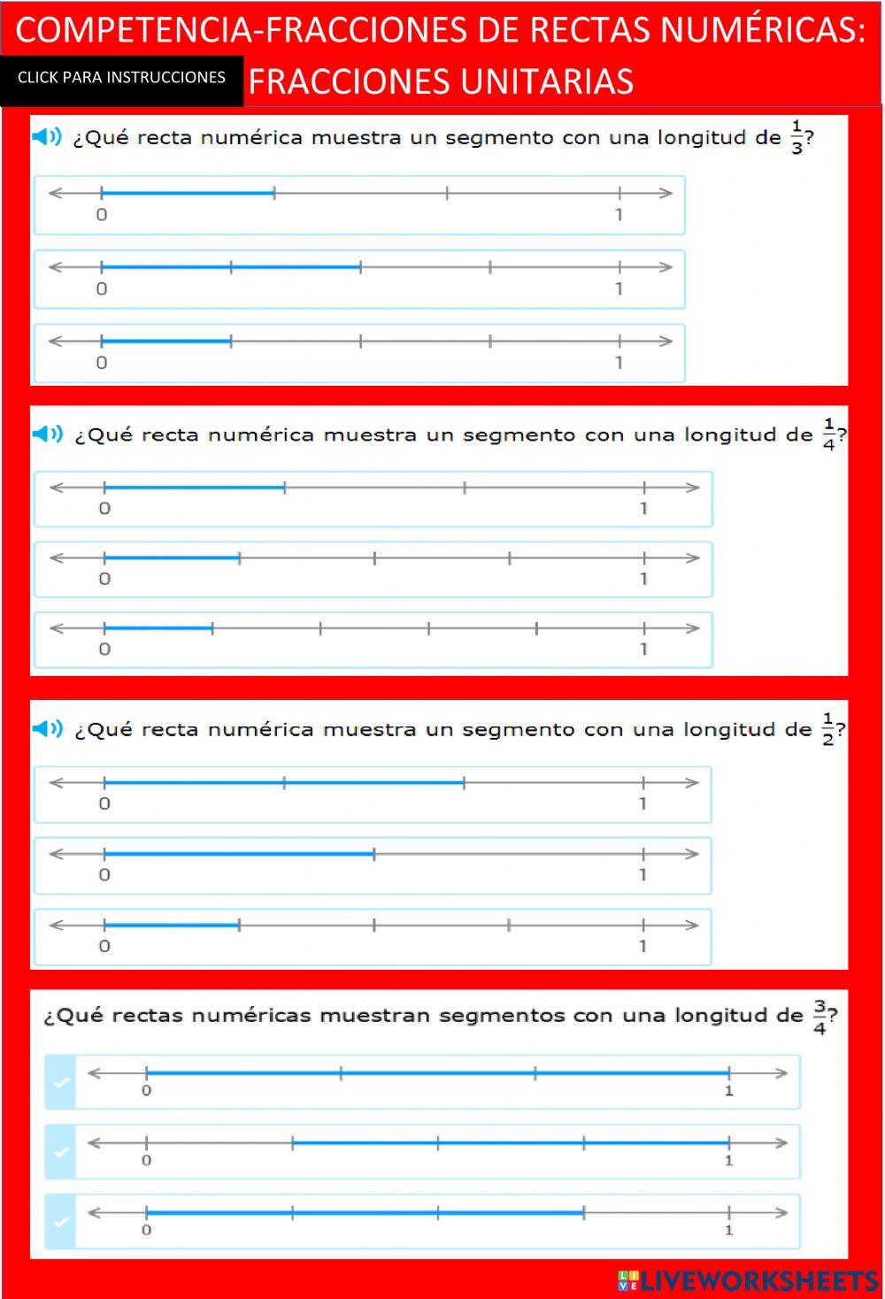 Fracciones de rectas numéricas: fracciones unitarias
