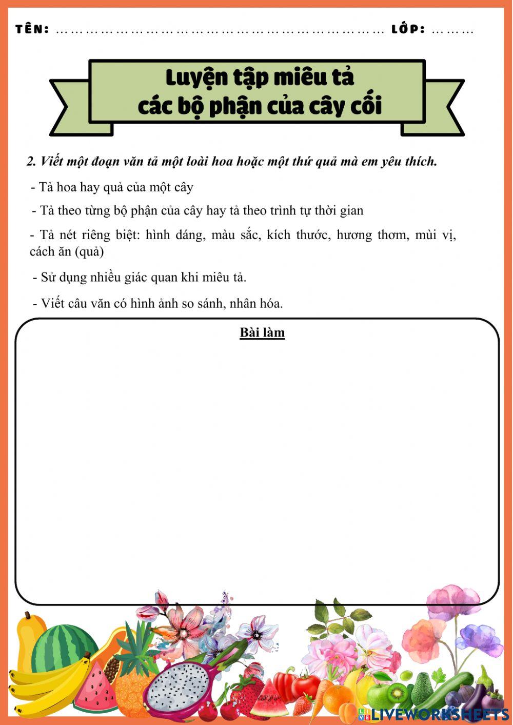 Luyện tập miêu tả  các bộ phận của cây cối