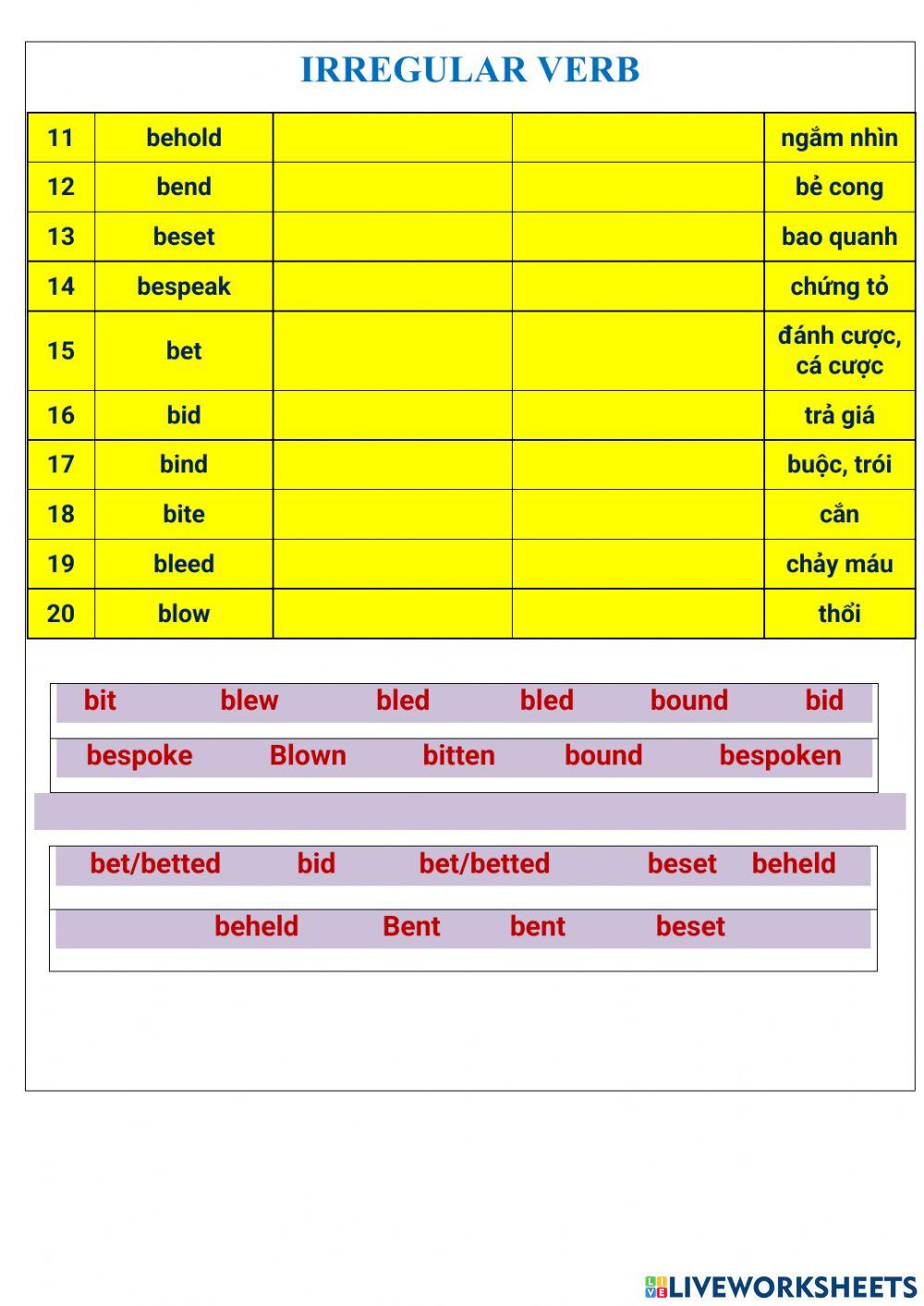 Irregular verb (11-20)