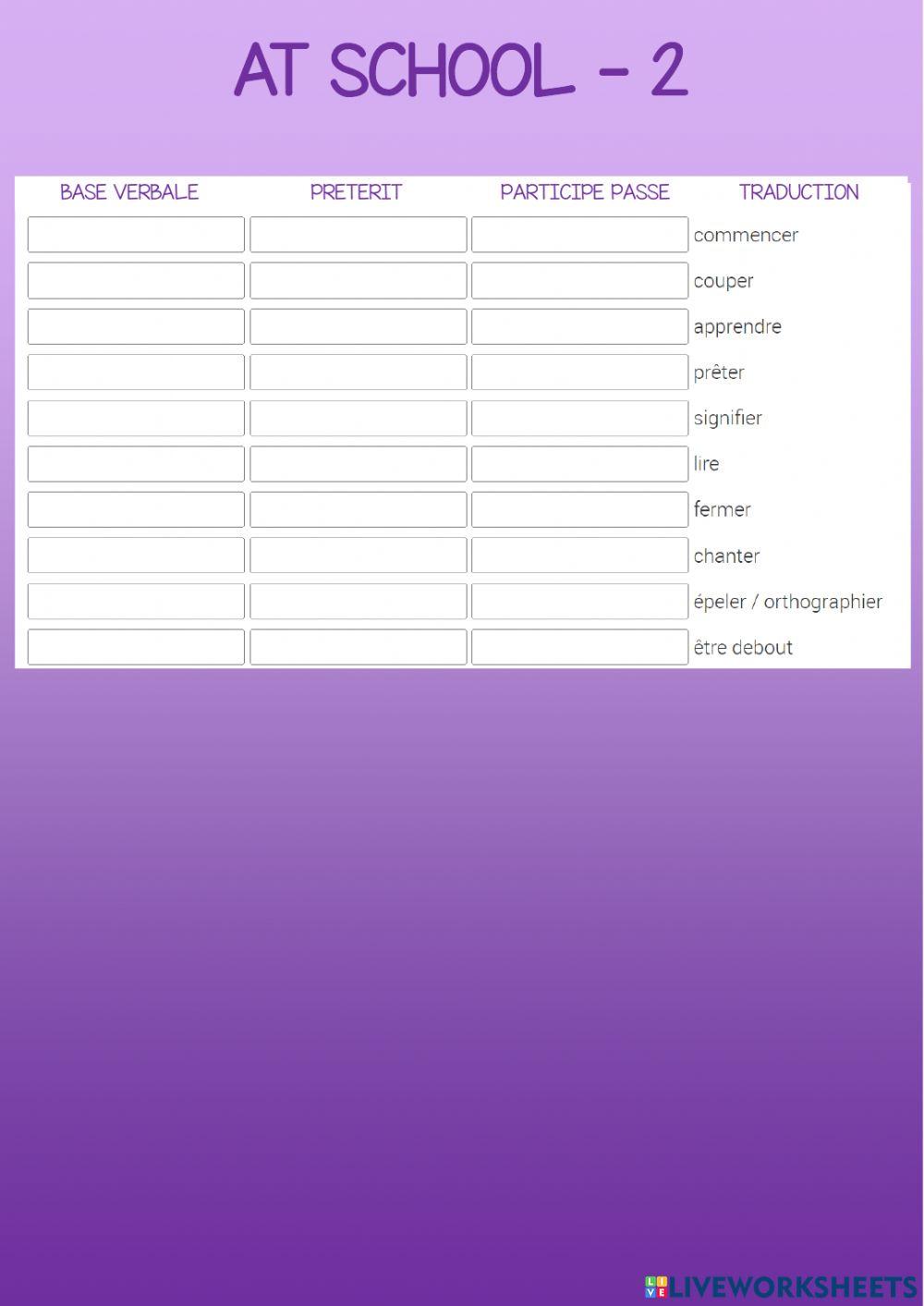 Irregular vebs - at school 2