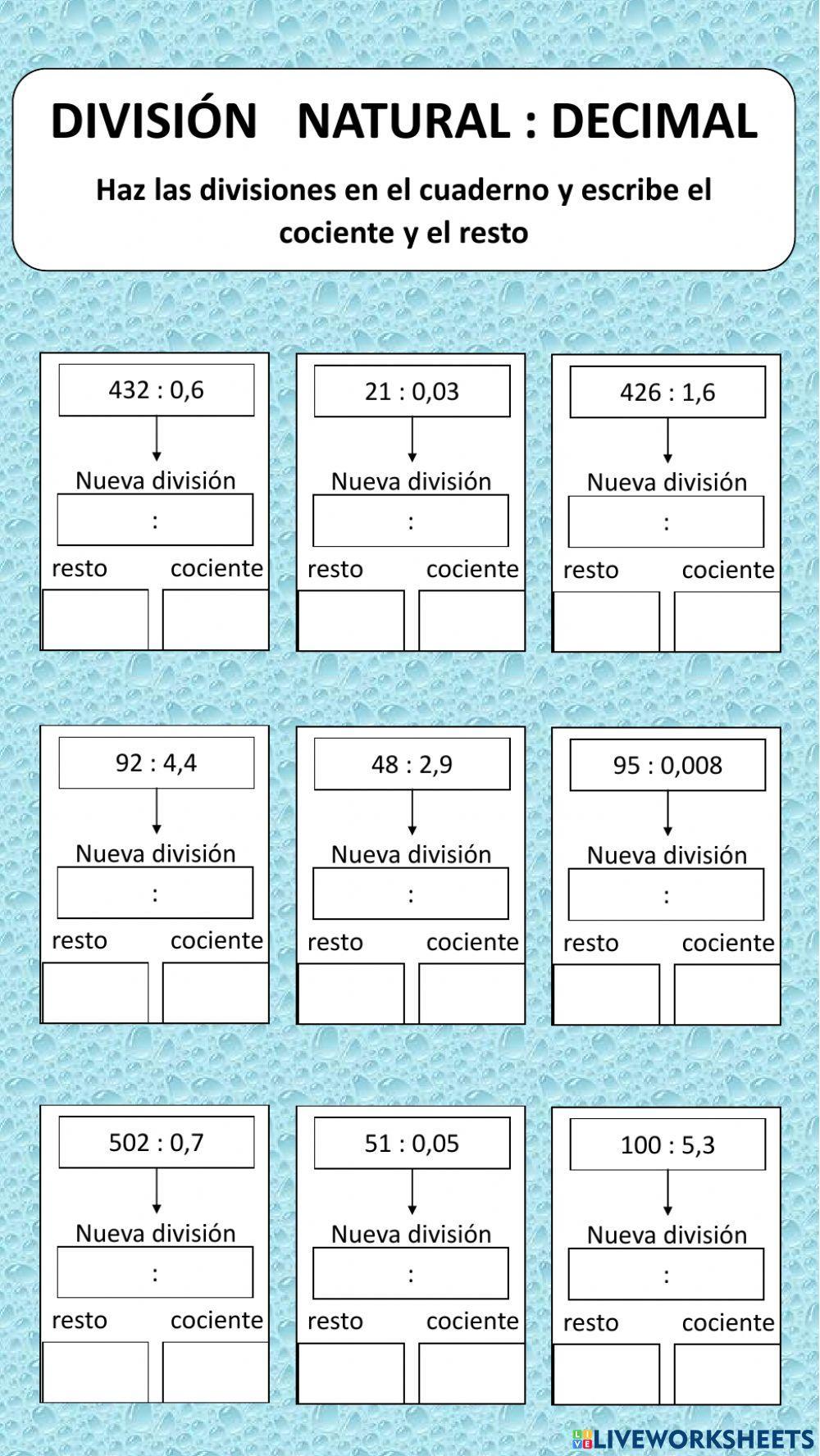 División natural entre decimal