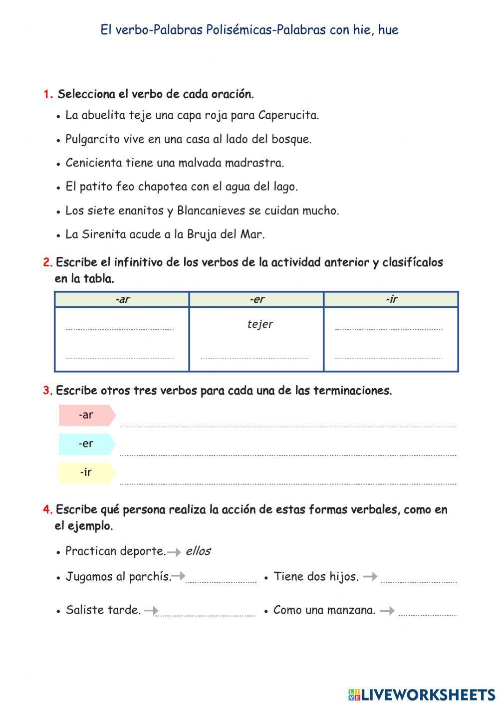 Repaso Verbos, polisémicas y palabras con hie, hue