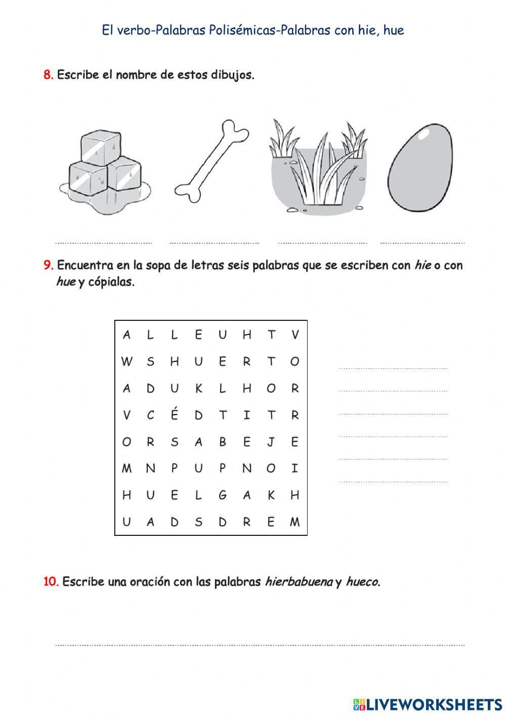 Repaso Verbos, polisémicas y palabras con hie, hue