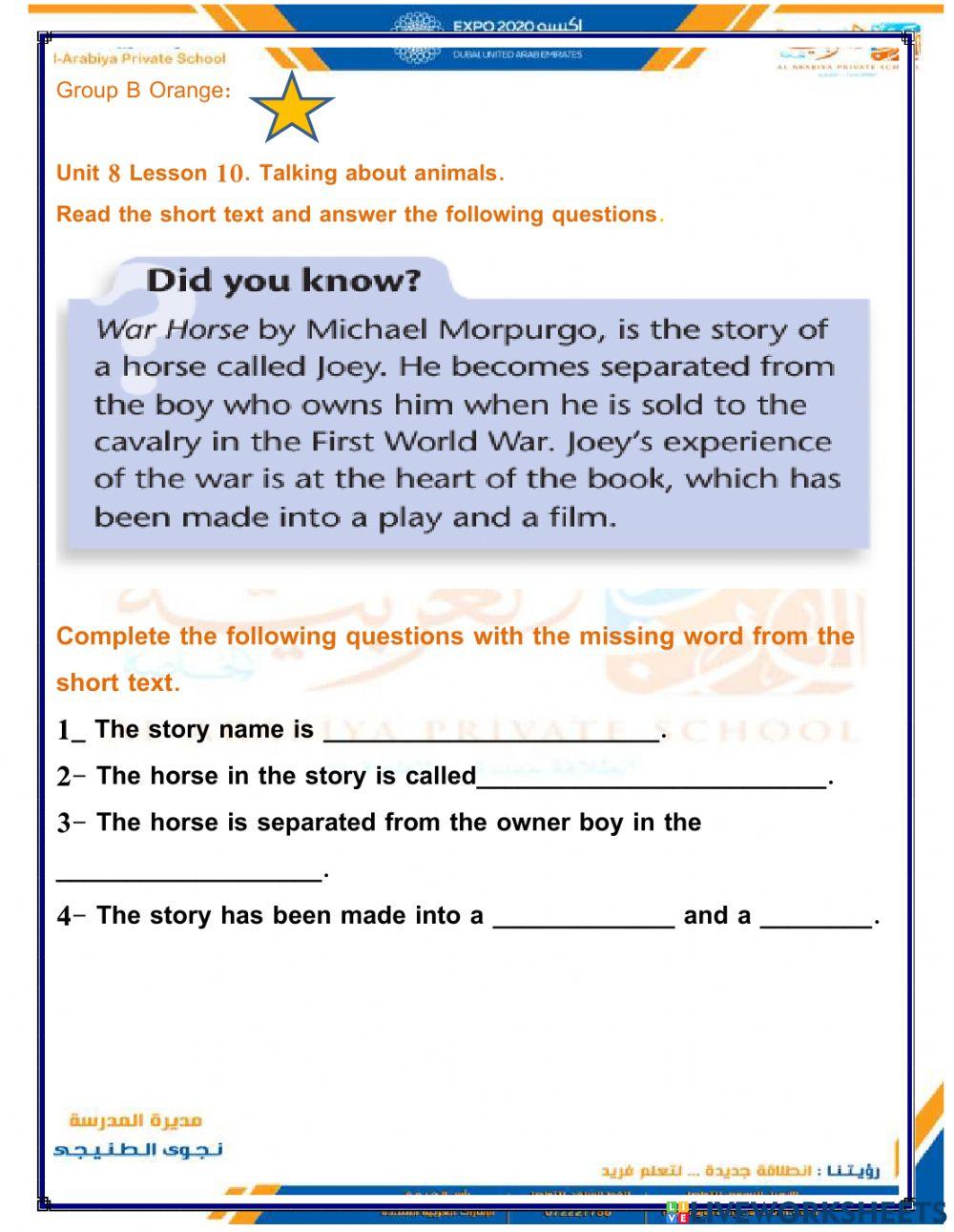 Grade 7 Unit 8 Lesson 10 talking about animals