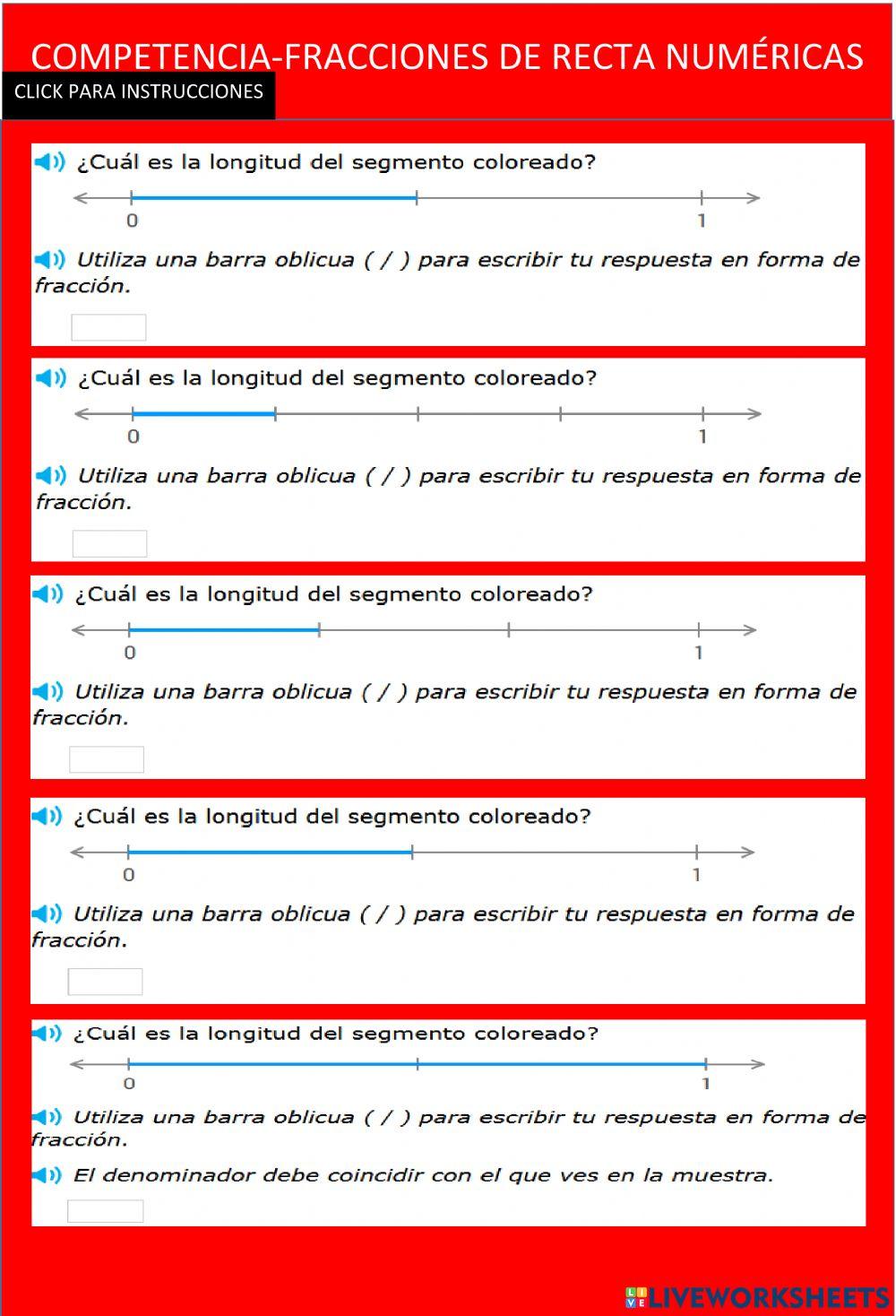Fracciones rectas numéricas
