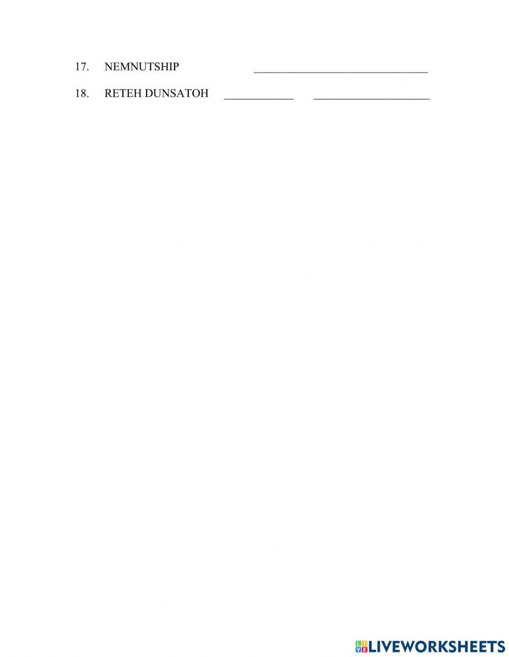 Pentecost Unscramble Exercise