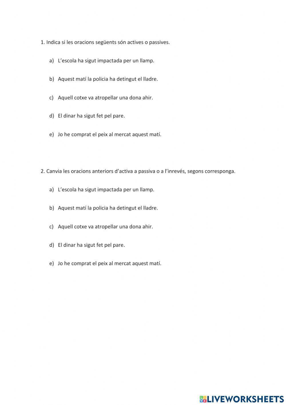 Oracions actives i passives