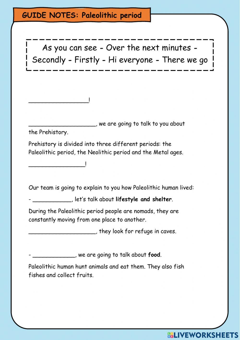 Guide notes: Paleolithic period