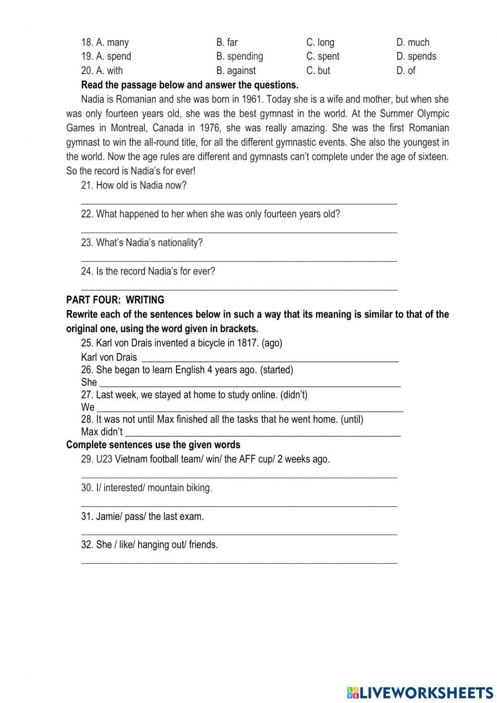 PRACTICE TEST 2- MID TERM TEST-GRADE 6