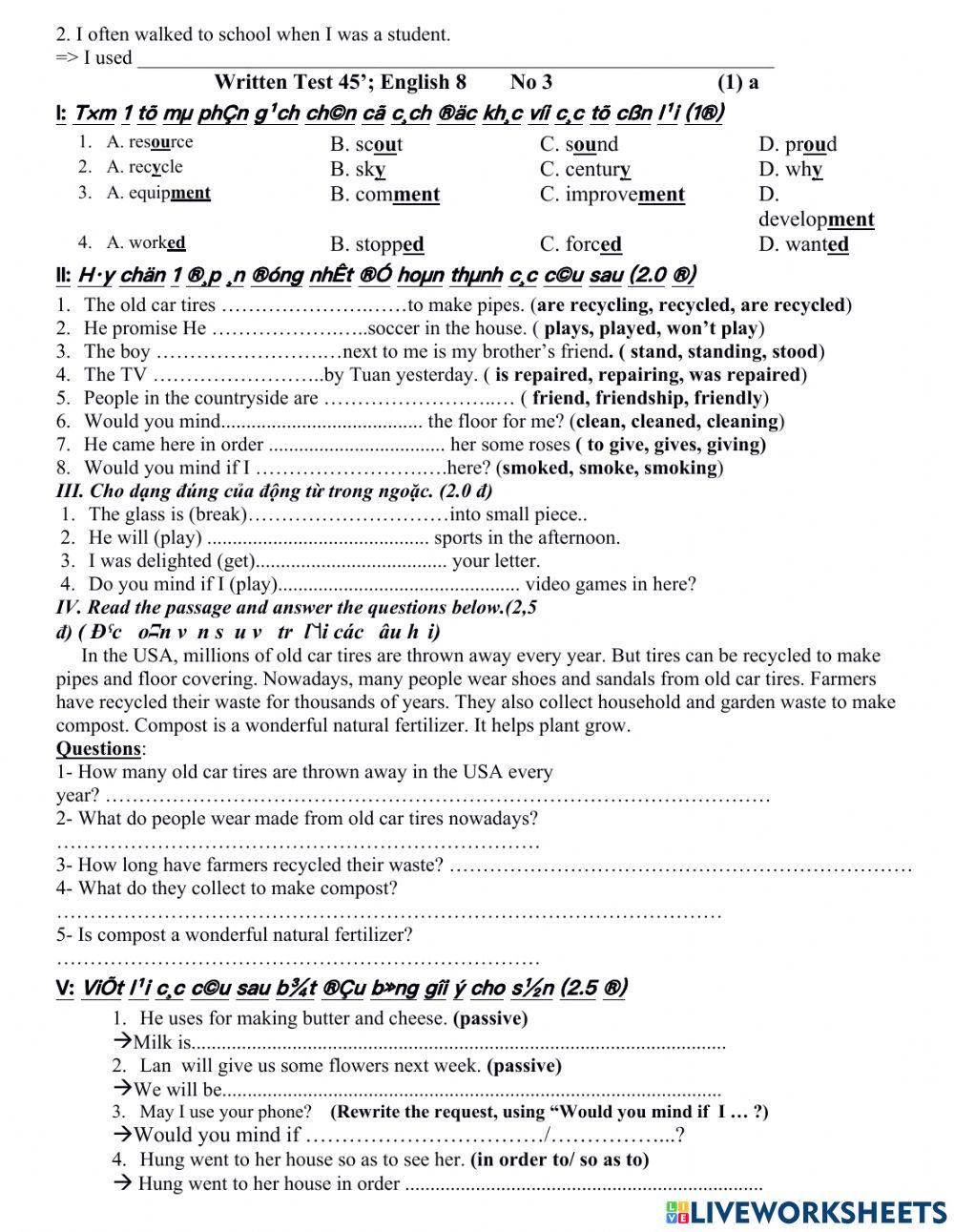 2nd mid term English 8 test 5