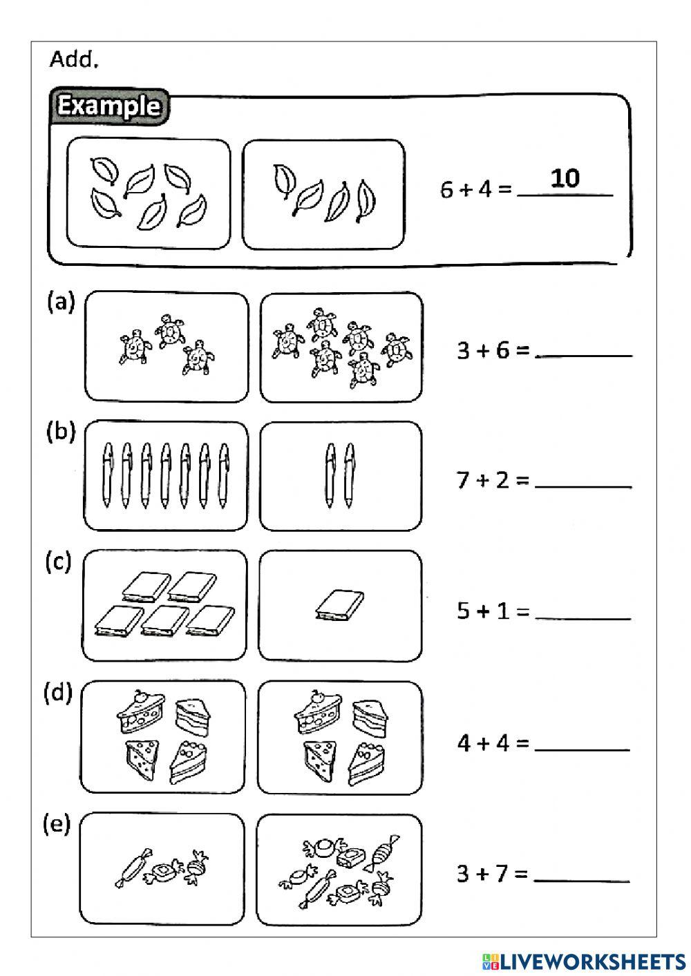 Addition within 10 online exercise for Live Worksheets