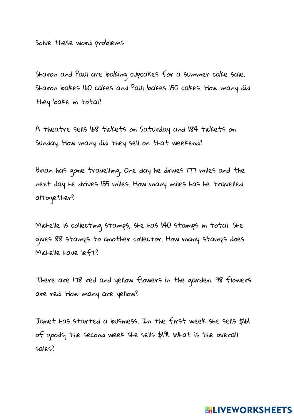 Word Problems (Addition & Subtraction)