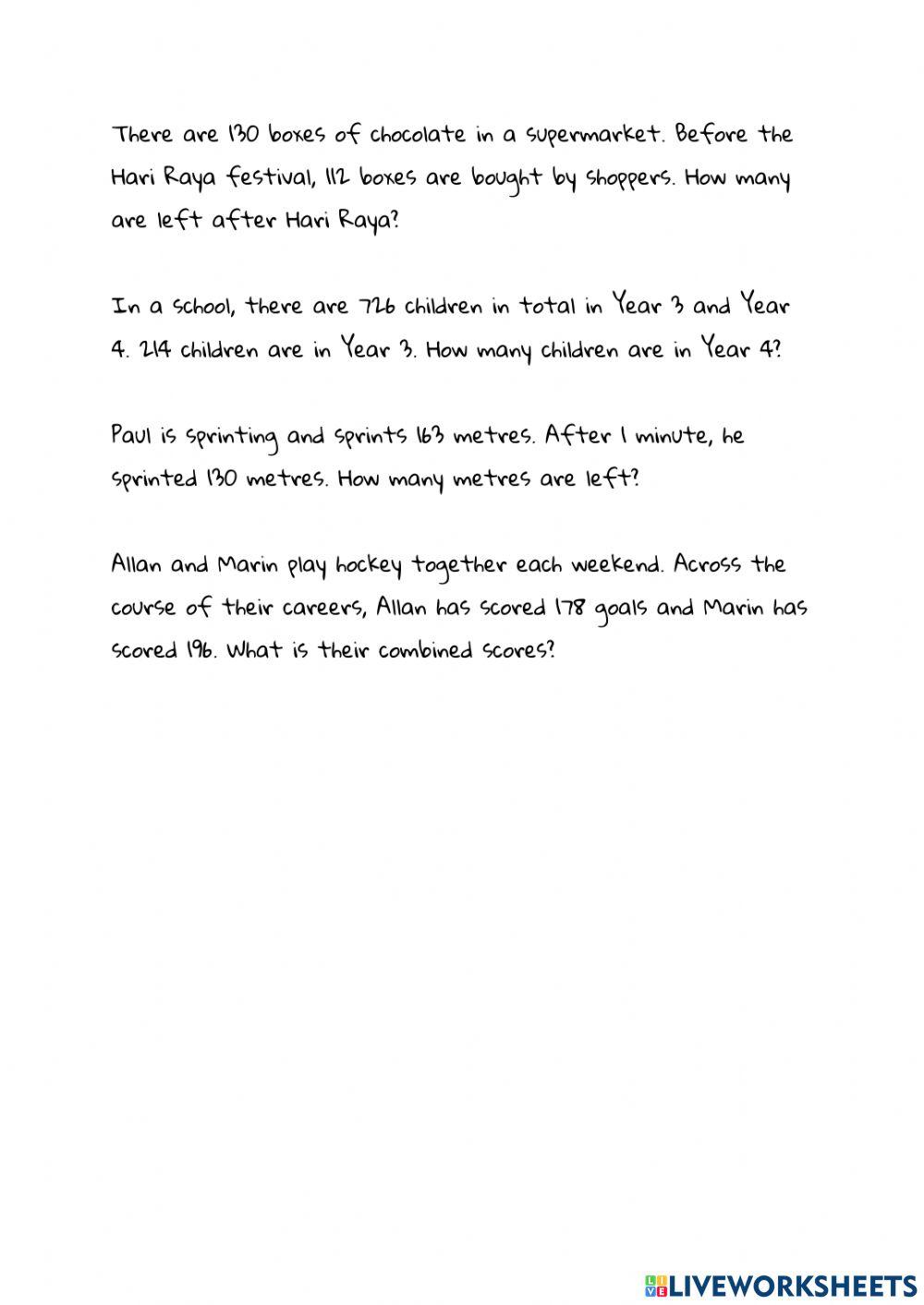 Word Problems (Addition & Subtraction)