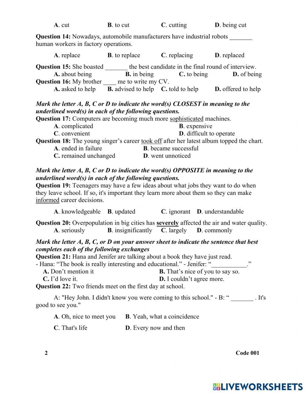 Mid term 2 sample test
