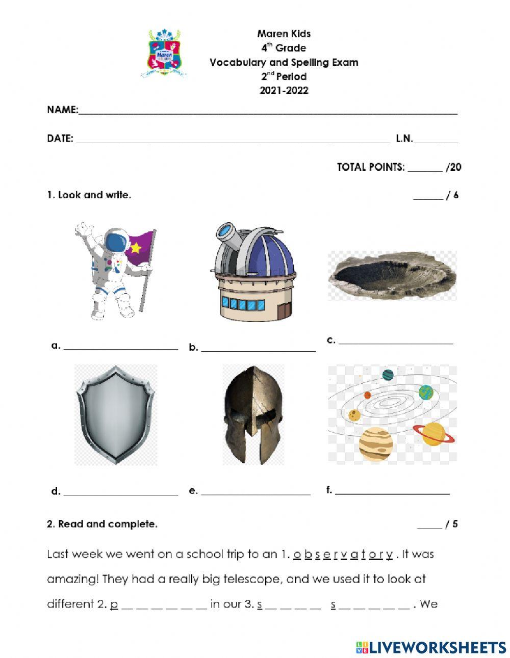 2nd Period 4th Vocabulary and Spelling