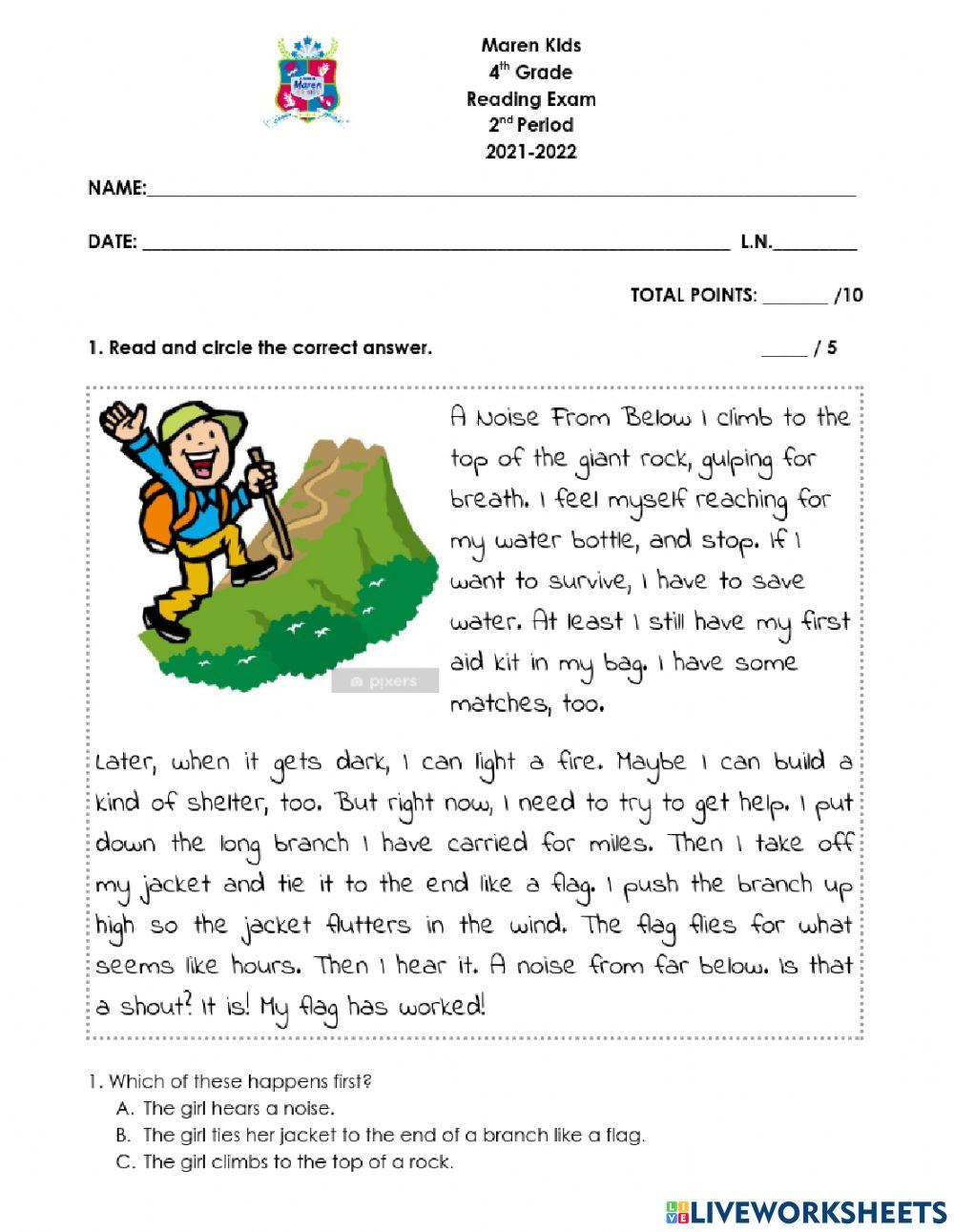 Reading Exam 4th Grade