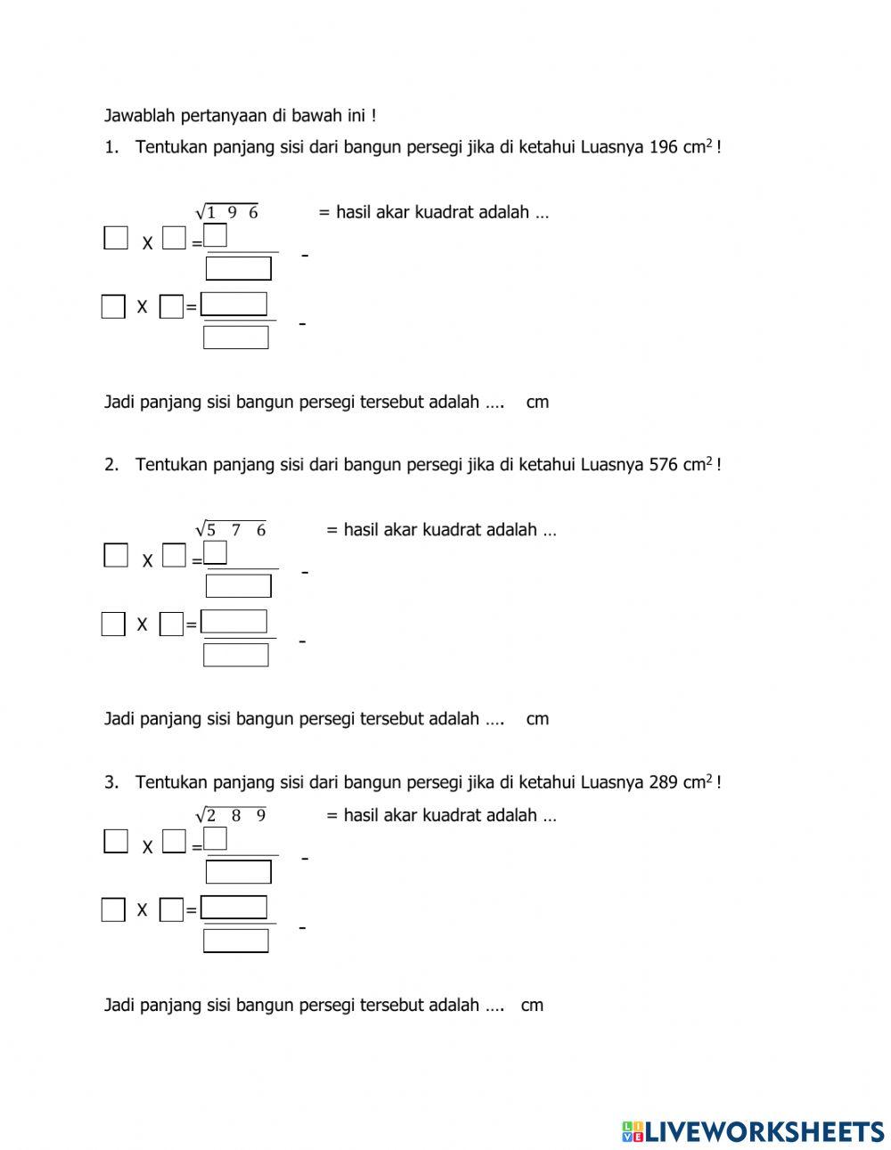 Mencari panjang sisi persegi