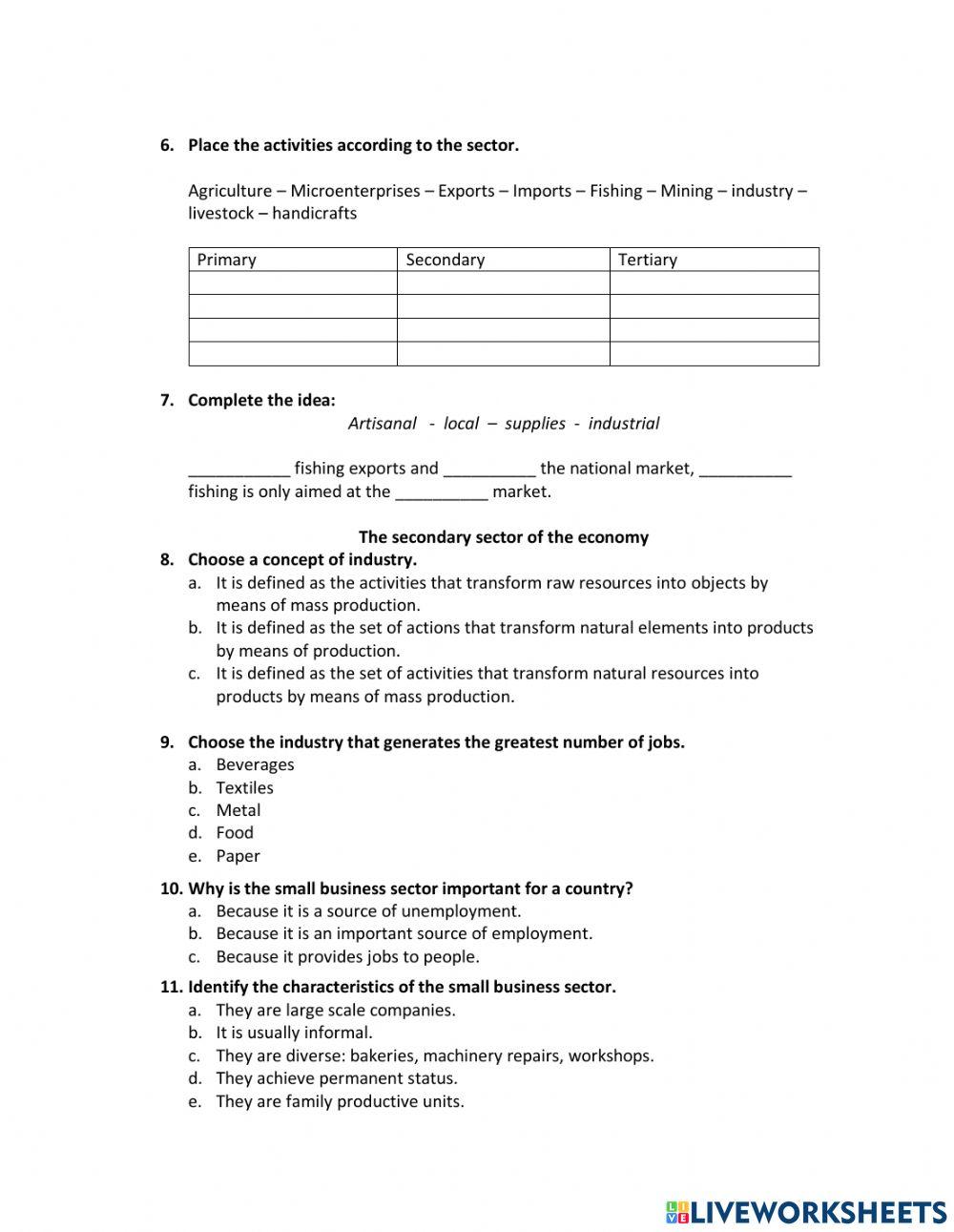Primary secondary and tertiary sectors