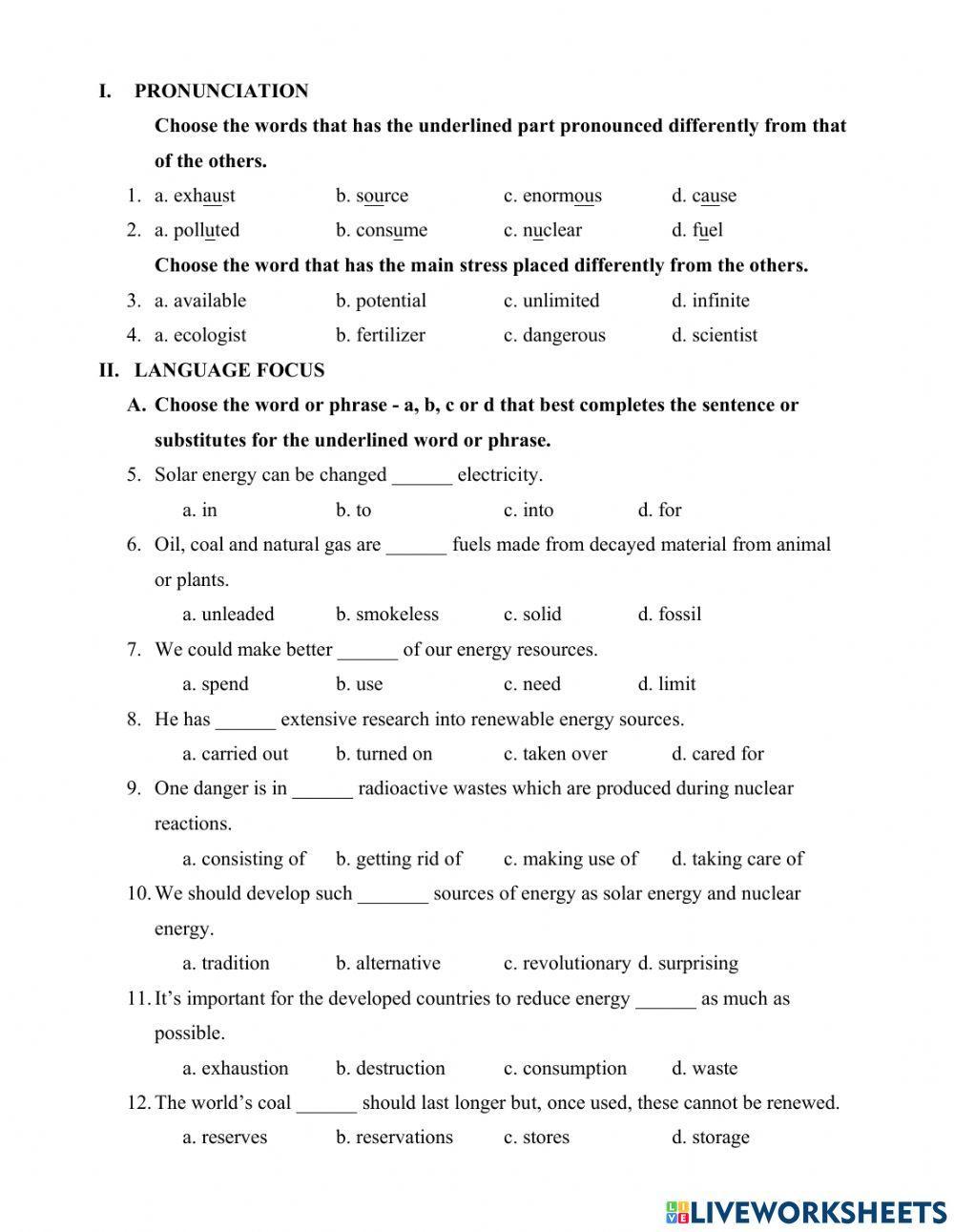 Unit 11: Sources of Energy