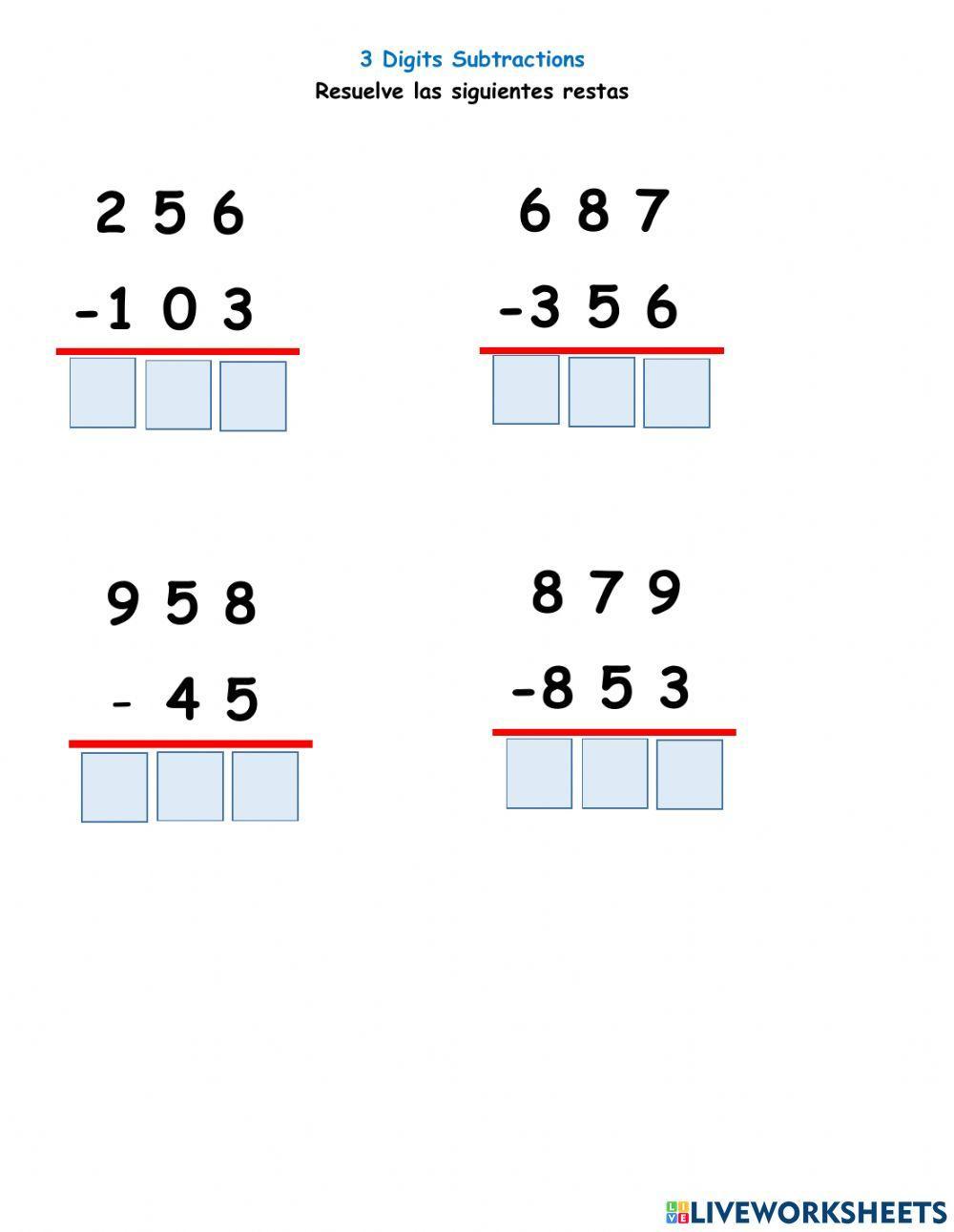 3 Digit subtractions