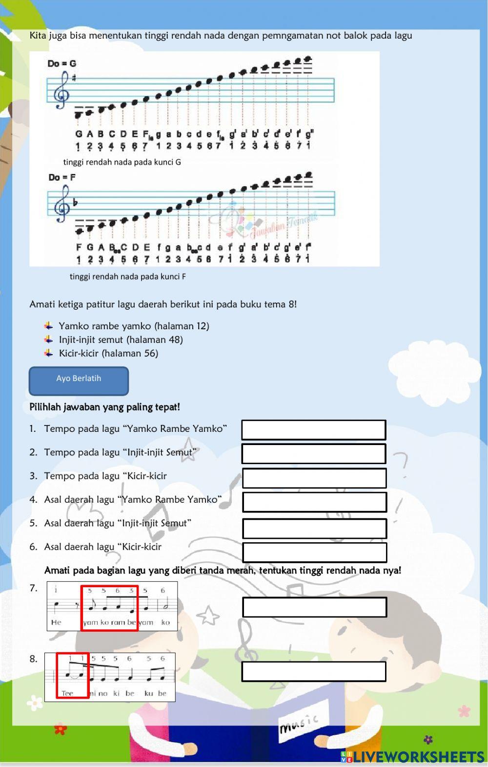 Sbdp tema 8 subtema 1 kelas 4 tempo nada lagu daerah