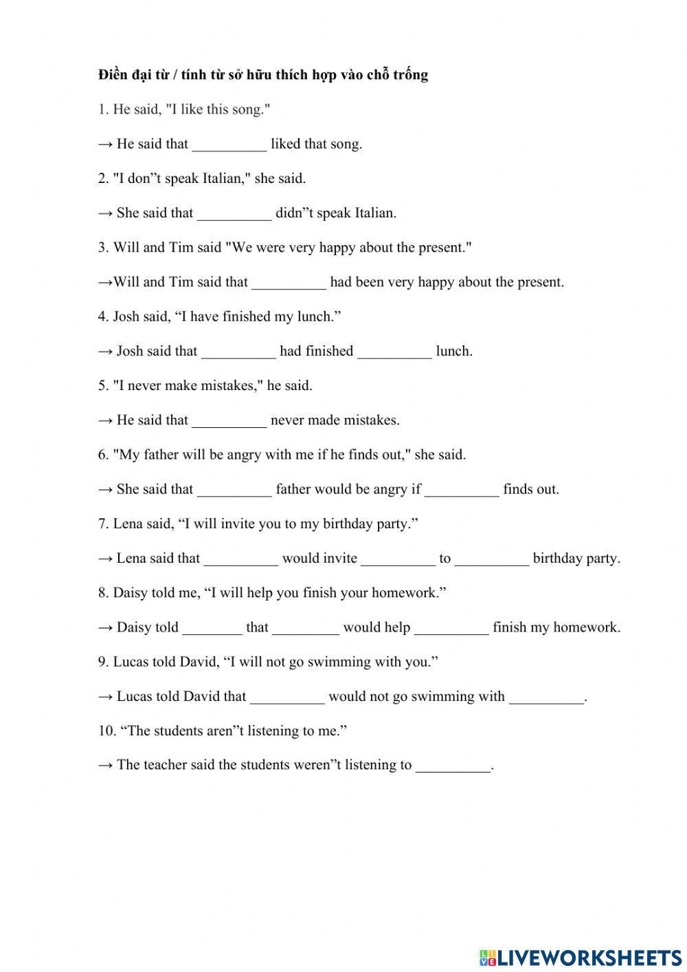 Reported Speech Statement - Pronoun