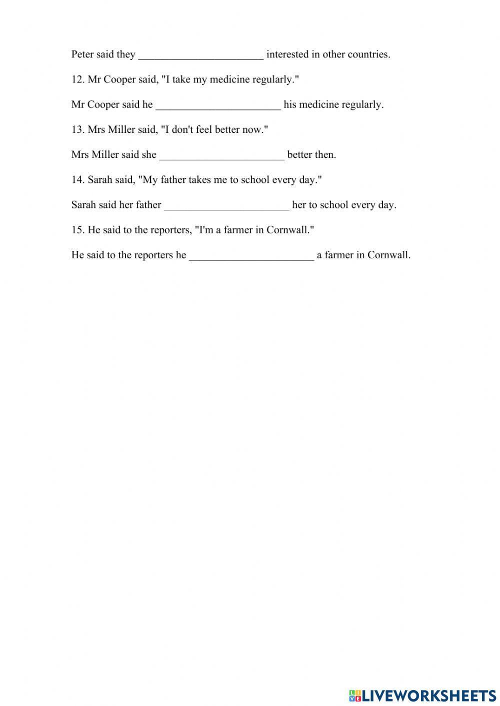 Reported Speech Statement Tense