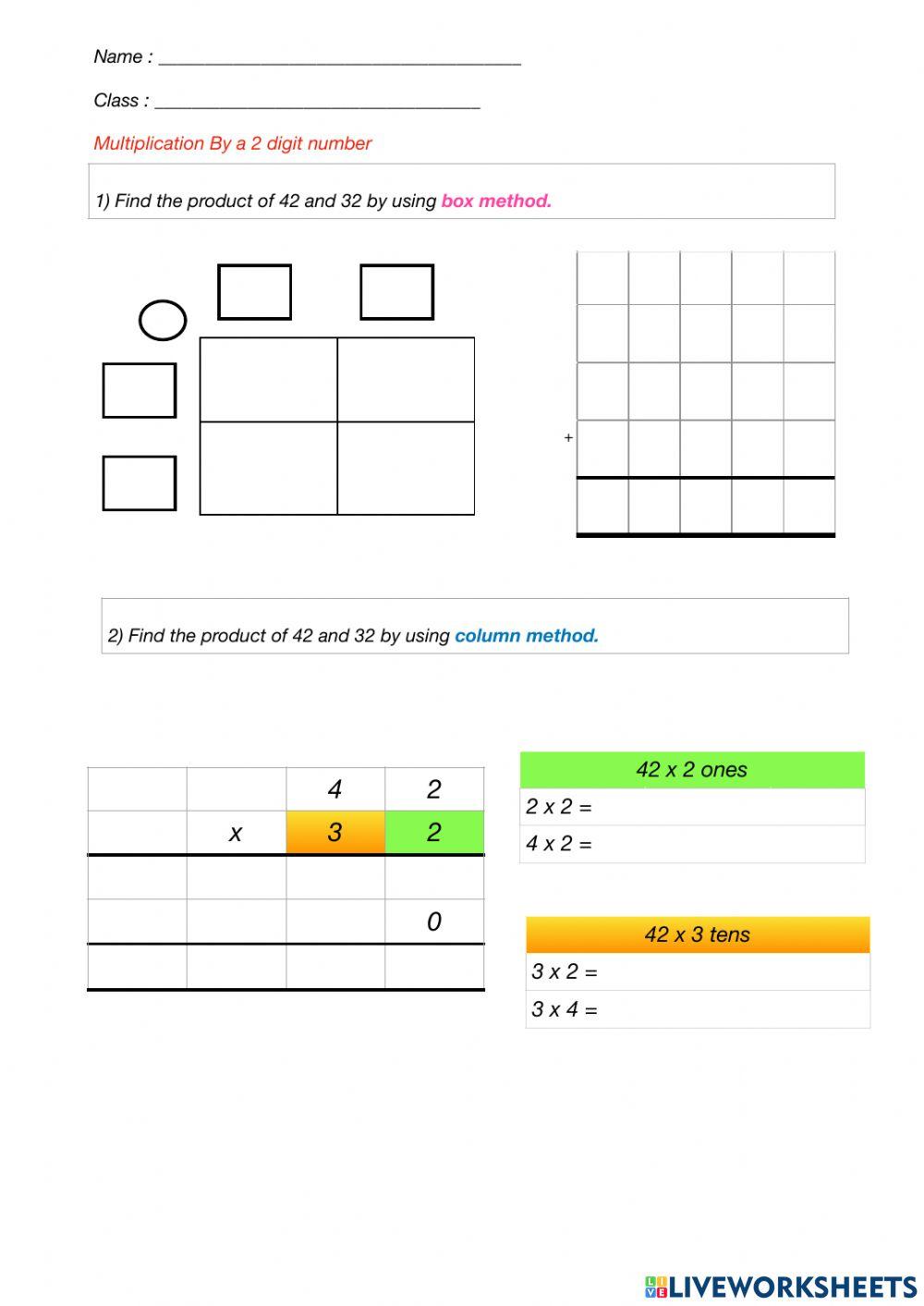 Mulitplying by a 2 digit number practice