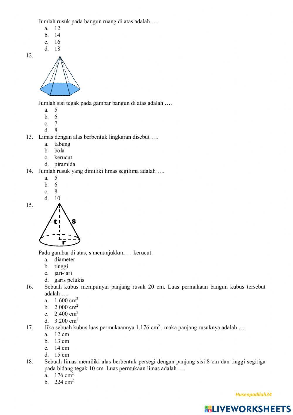Soal PTS Matematika Kelas 6 Semester 2