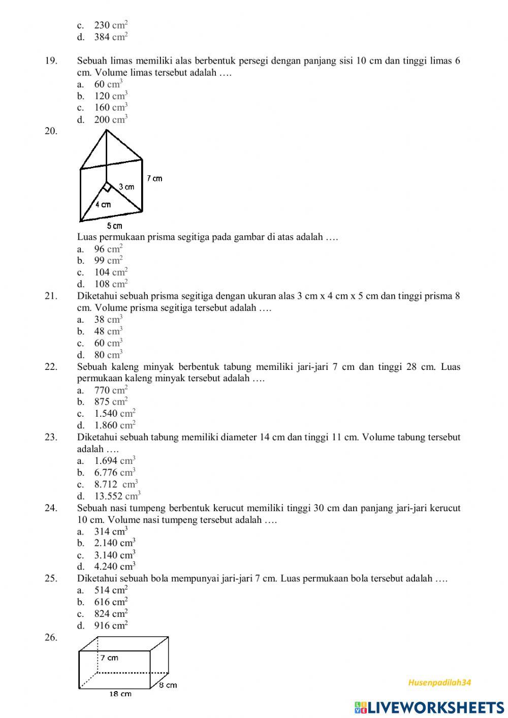 Soal PTS Matematika Kelas 6 Semester 2