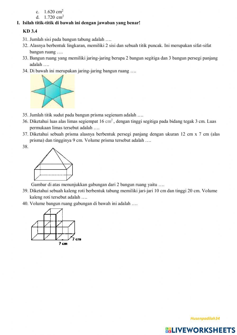 Soal PTS Matematika Kelas 6 Semester 2