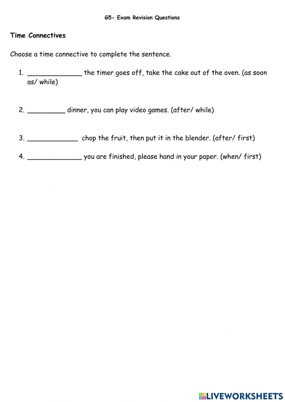 G5 exam prep time connectives