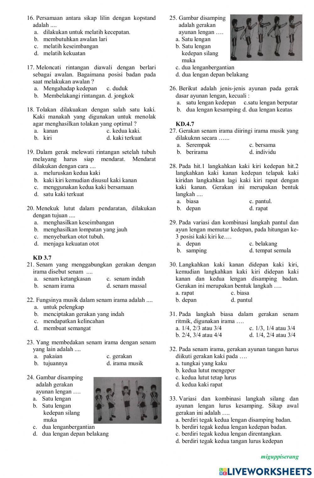Soal PTS PJOK Kelas 6 Semester 2
