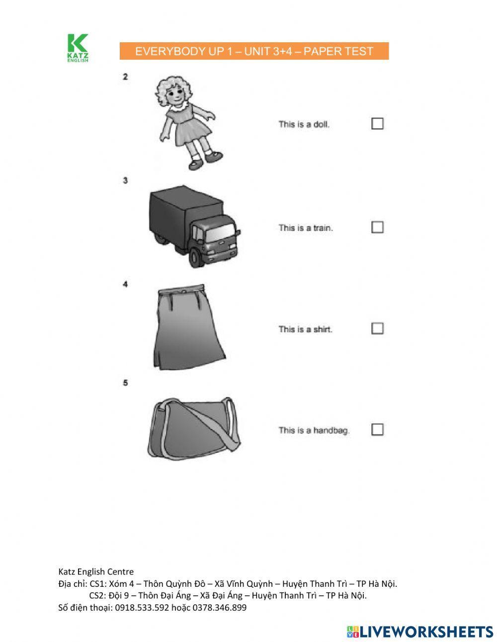 Everybody Up 1 Test Unit 3 + 4
