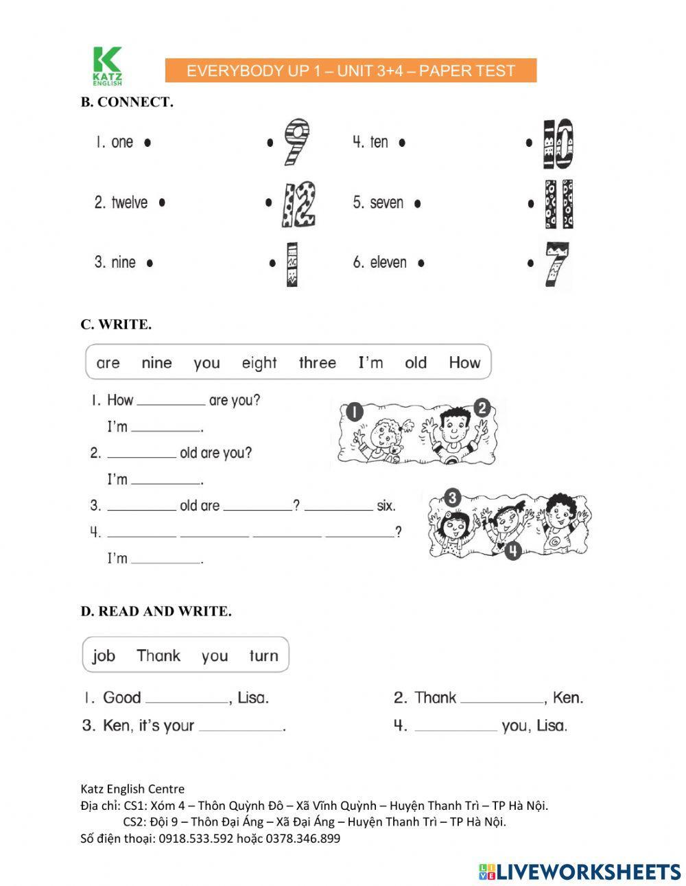 Everybody Up 1 Test Unit 3 + 4