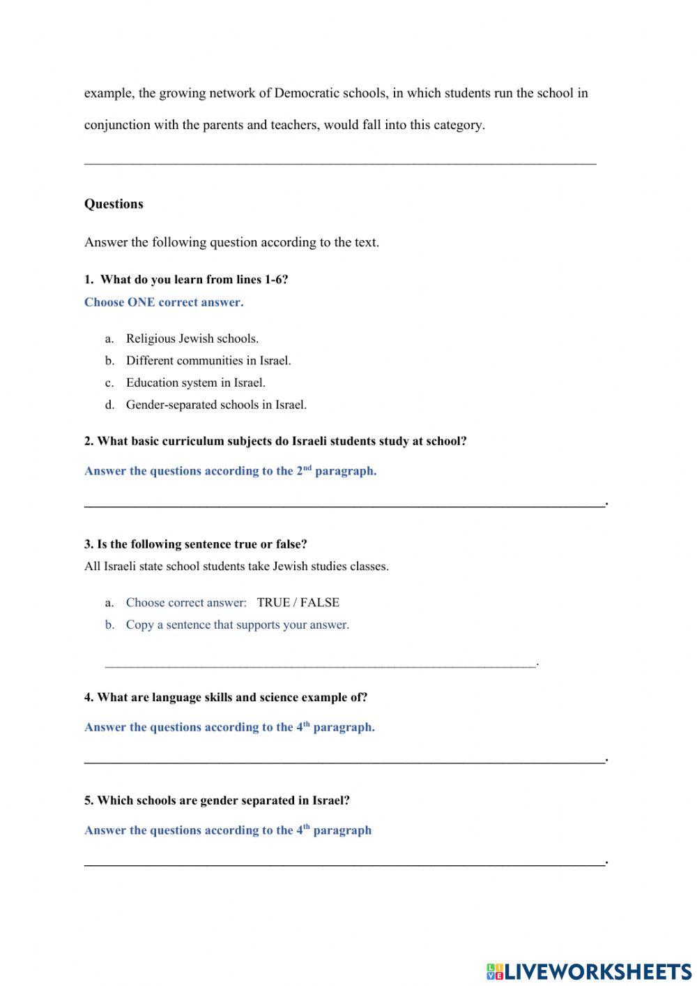 The diverse nature of Israel’s  society in the education system.