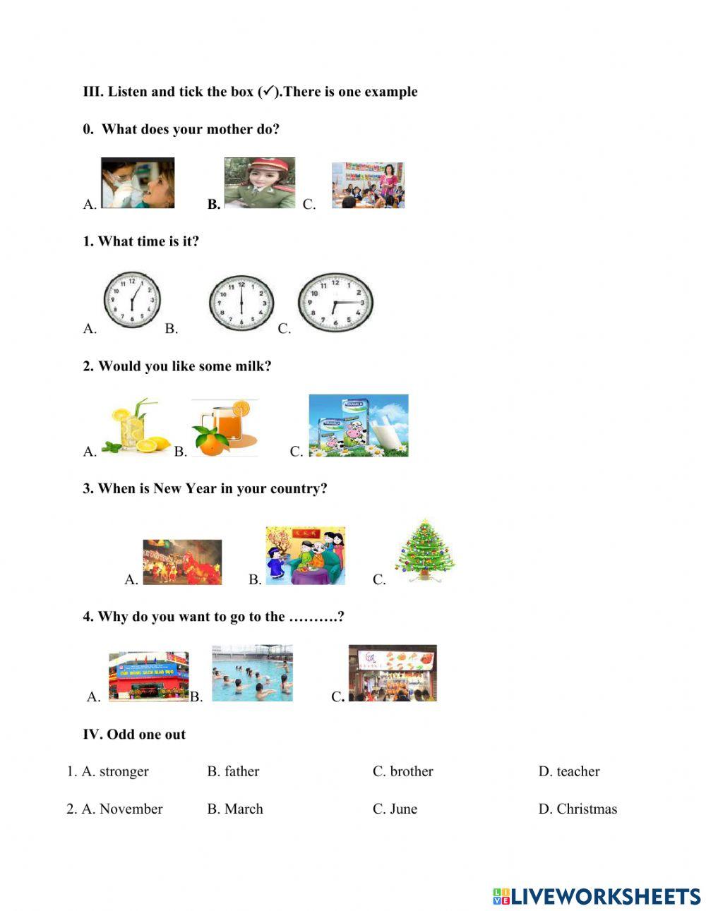 Đề thi học kì 2 tiếng anh 4