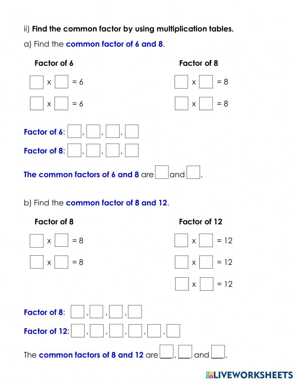 Green common factor Year 4ABCD