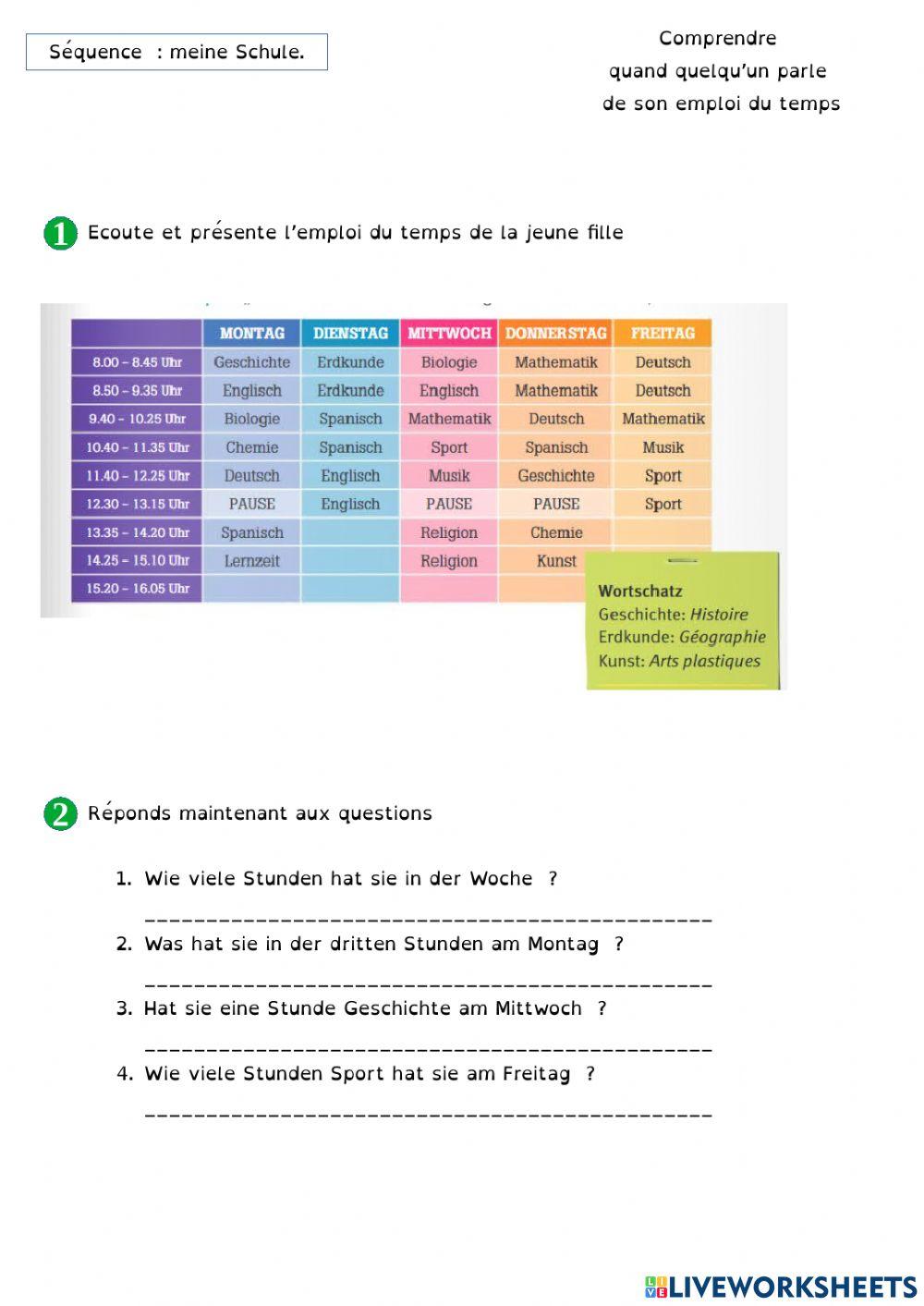 S'entraîner à présenter un emploi du temps