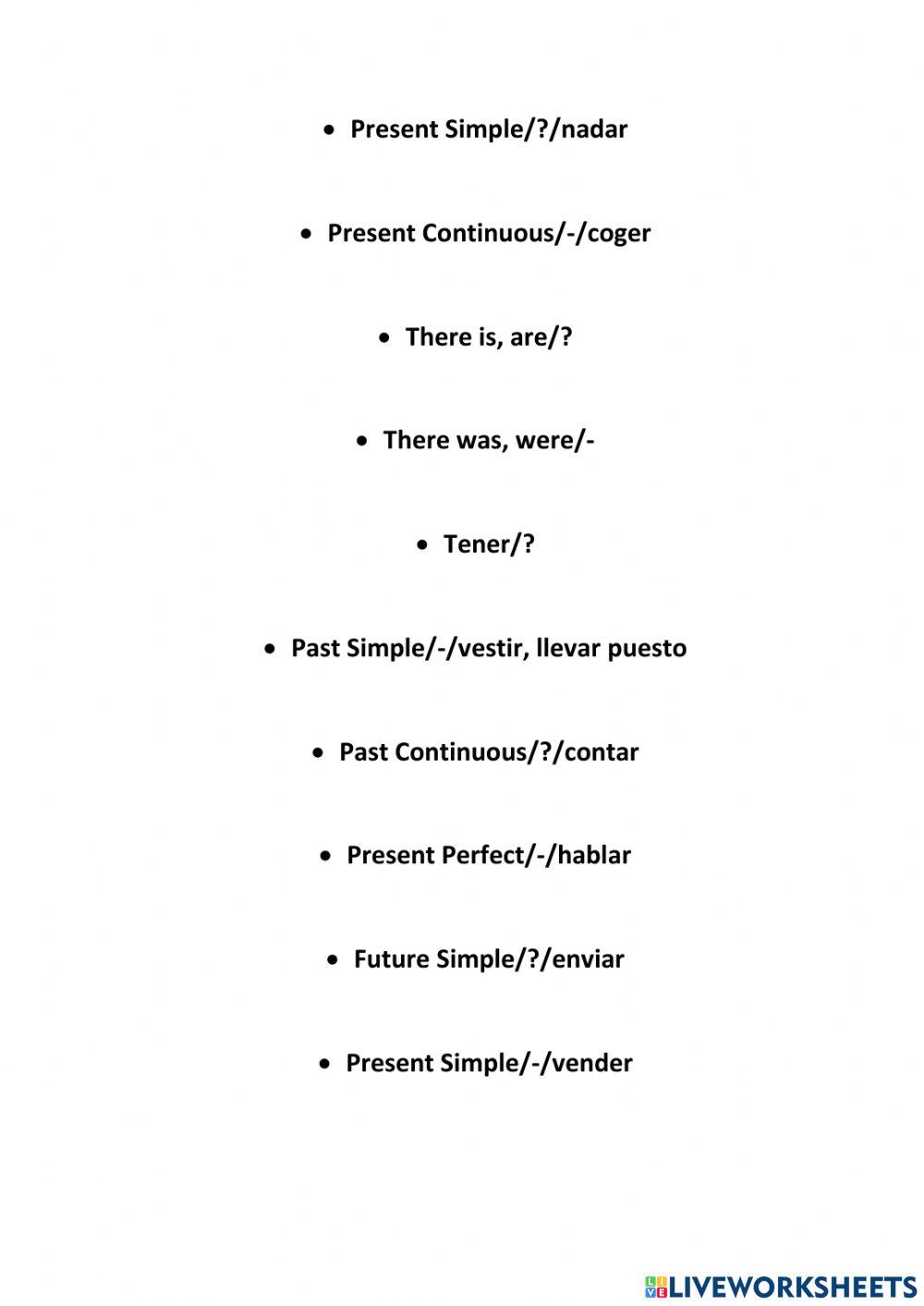 Repaso de todos los tiempos verbales