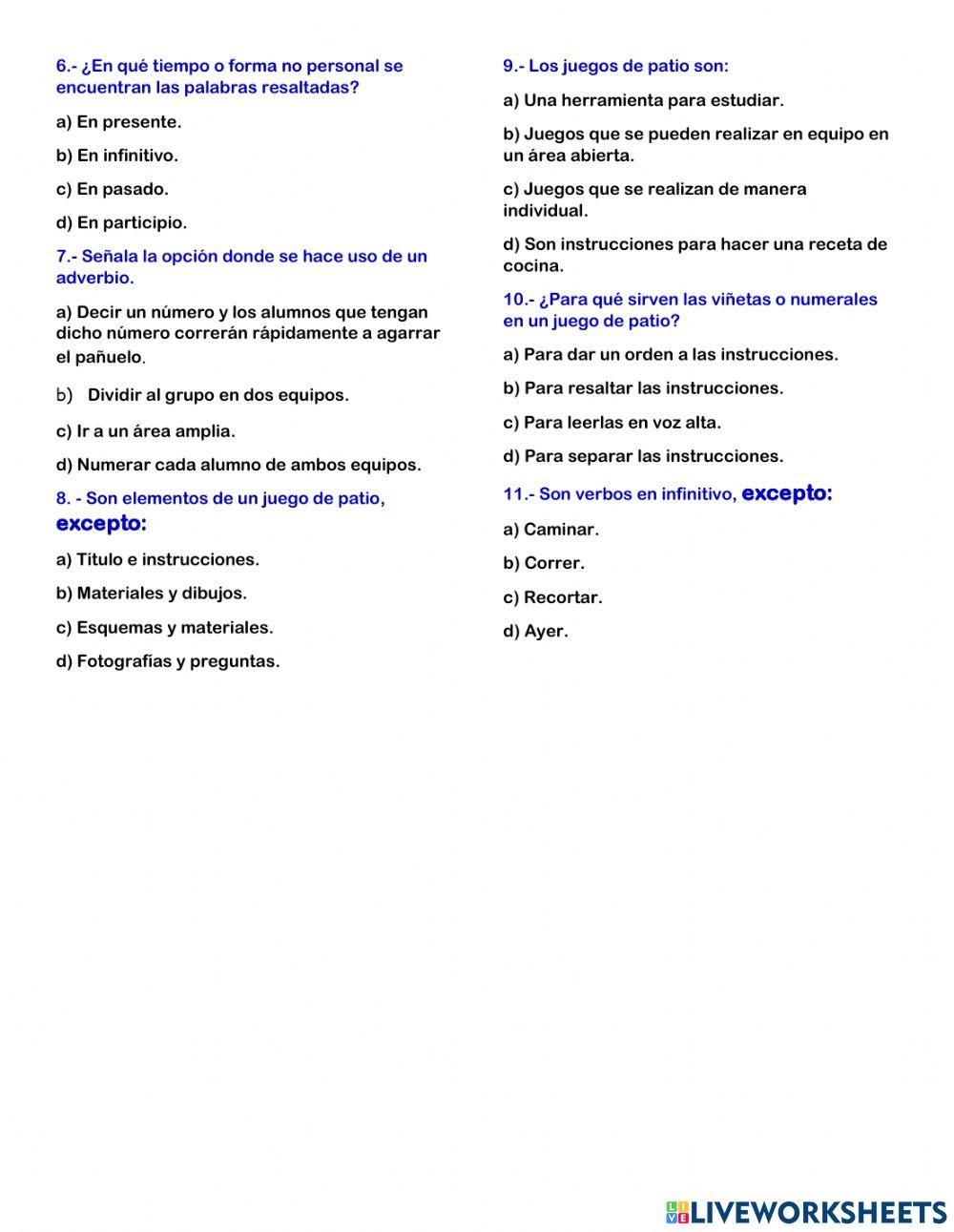 Examen trimestral de español