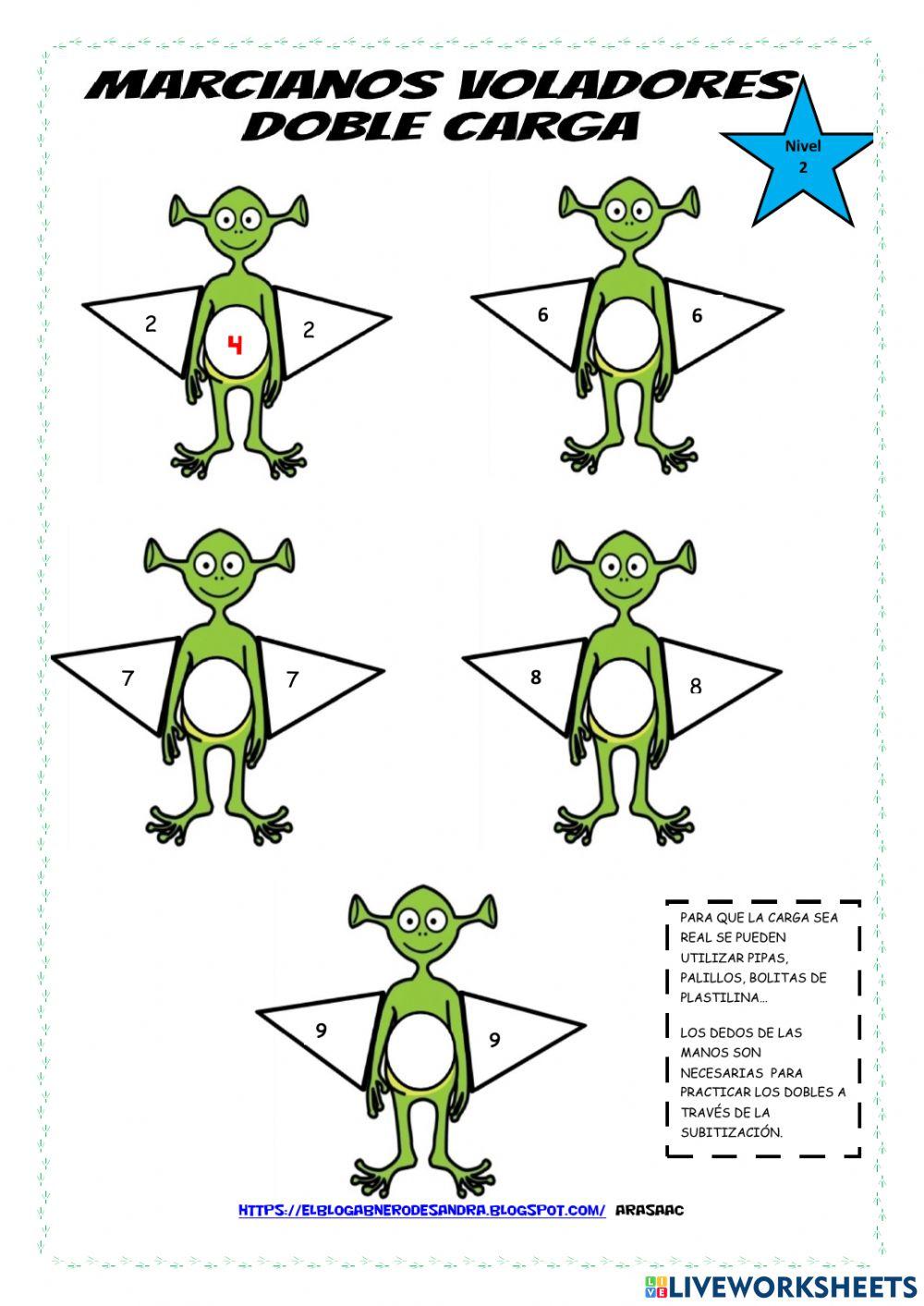 Cuaderno de dobles con marcianos voladores