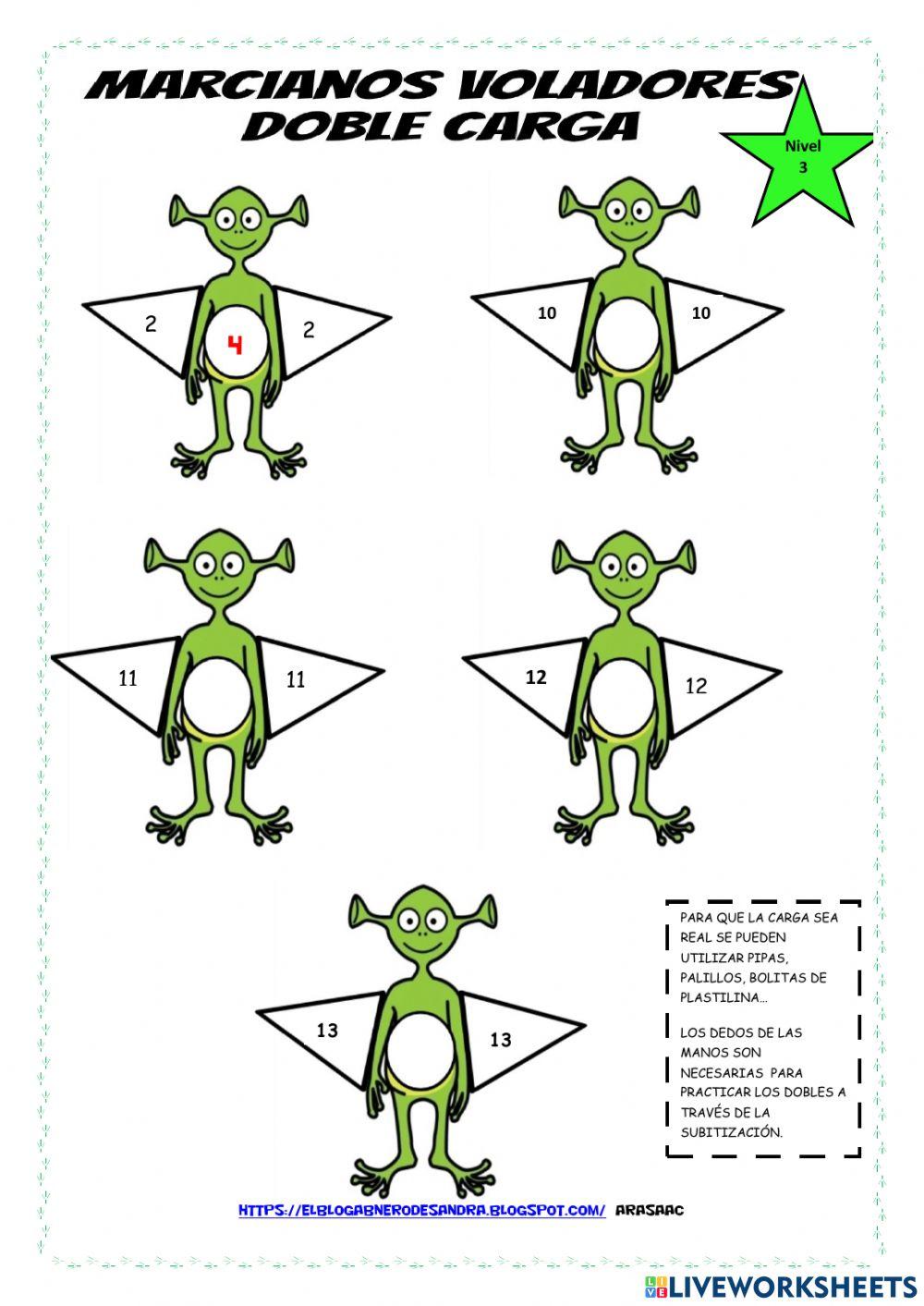 Cuaderno de dobles con marcianos voladores