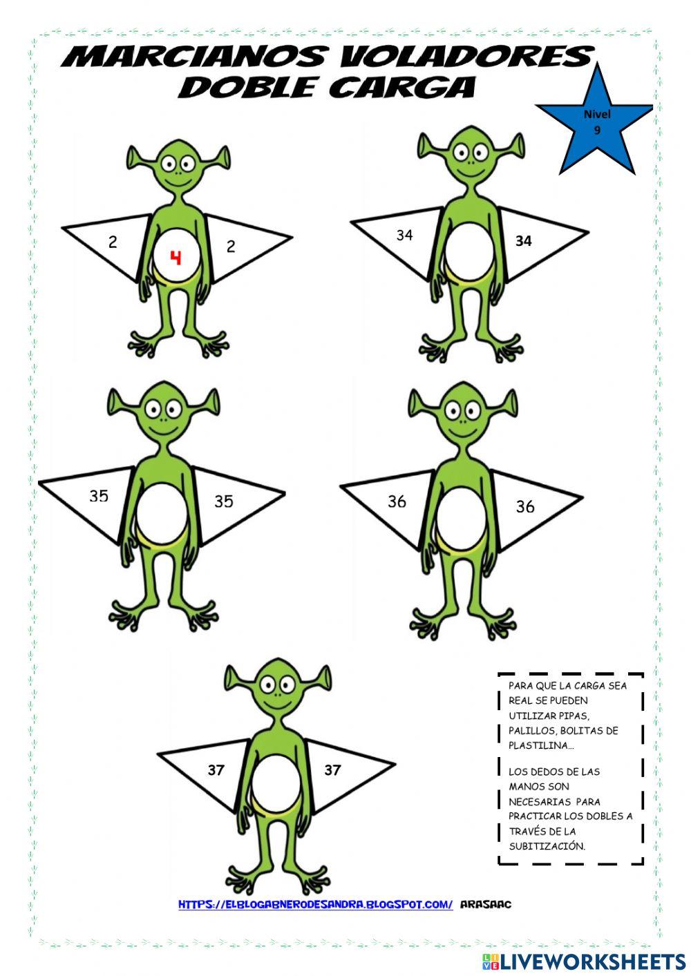 Cuaderno de dobles con marcianos voladores