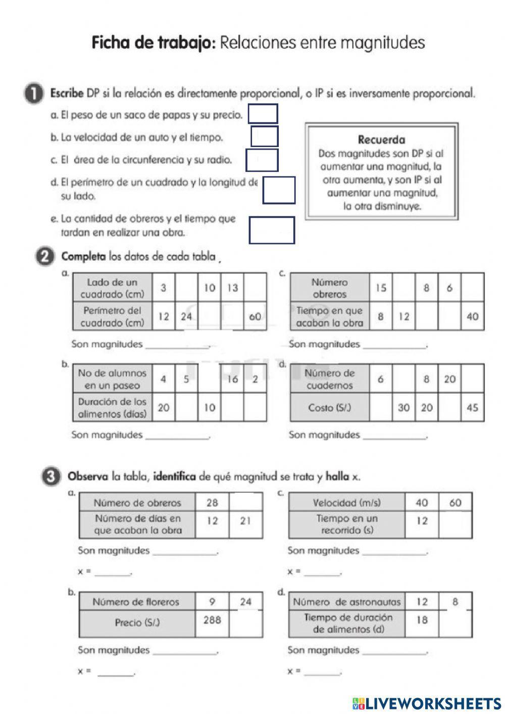 Matematicas magnitudes proporcionales