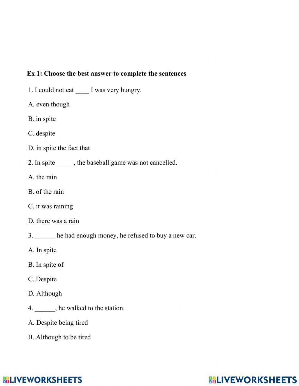 Although - In spite of