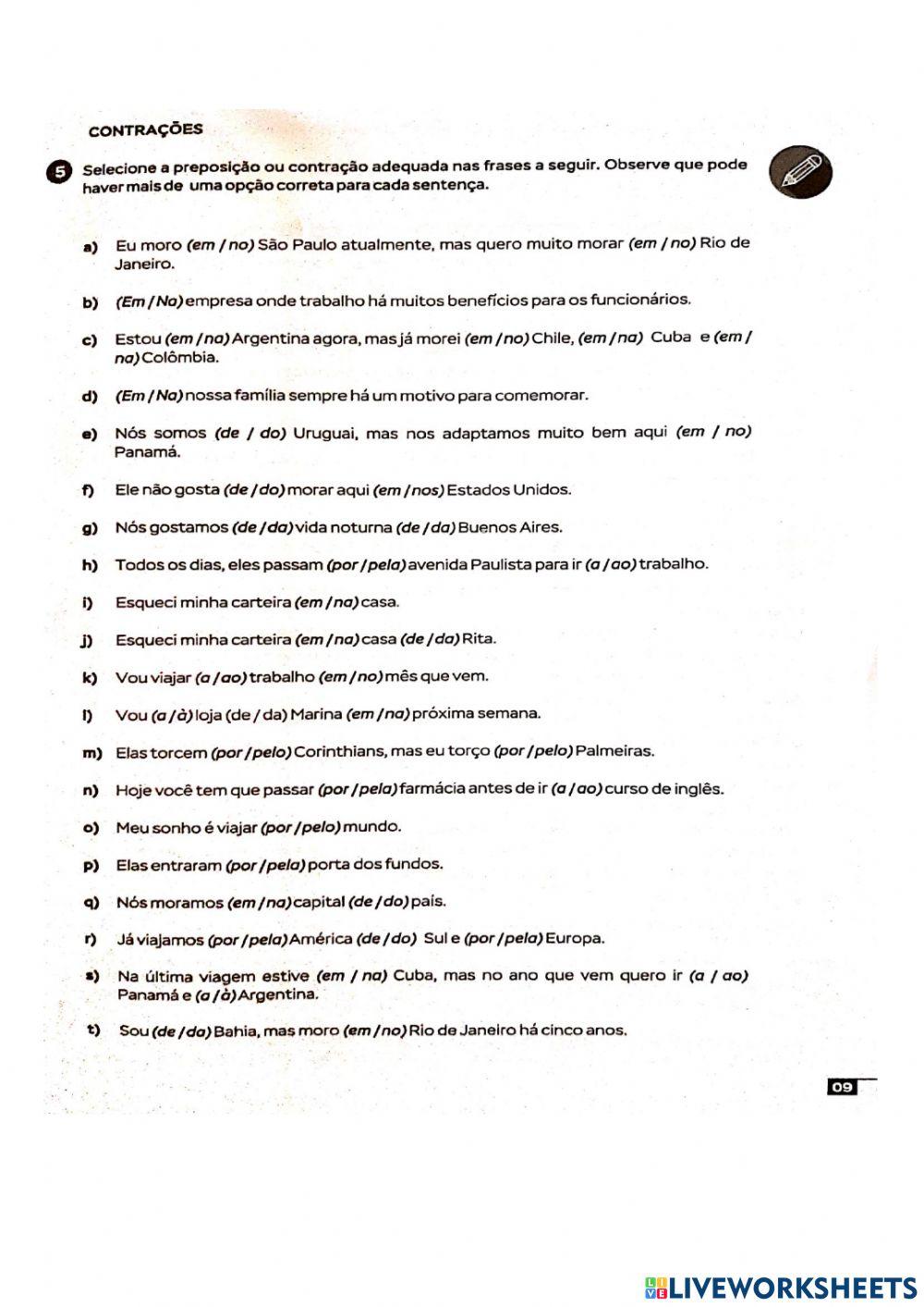 Artigos preposição e contração + TEXTO