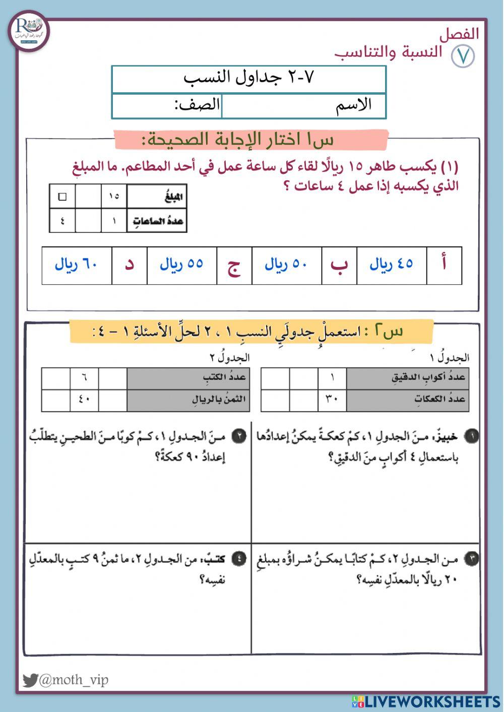 جداول النسب