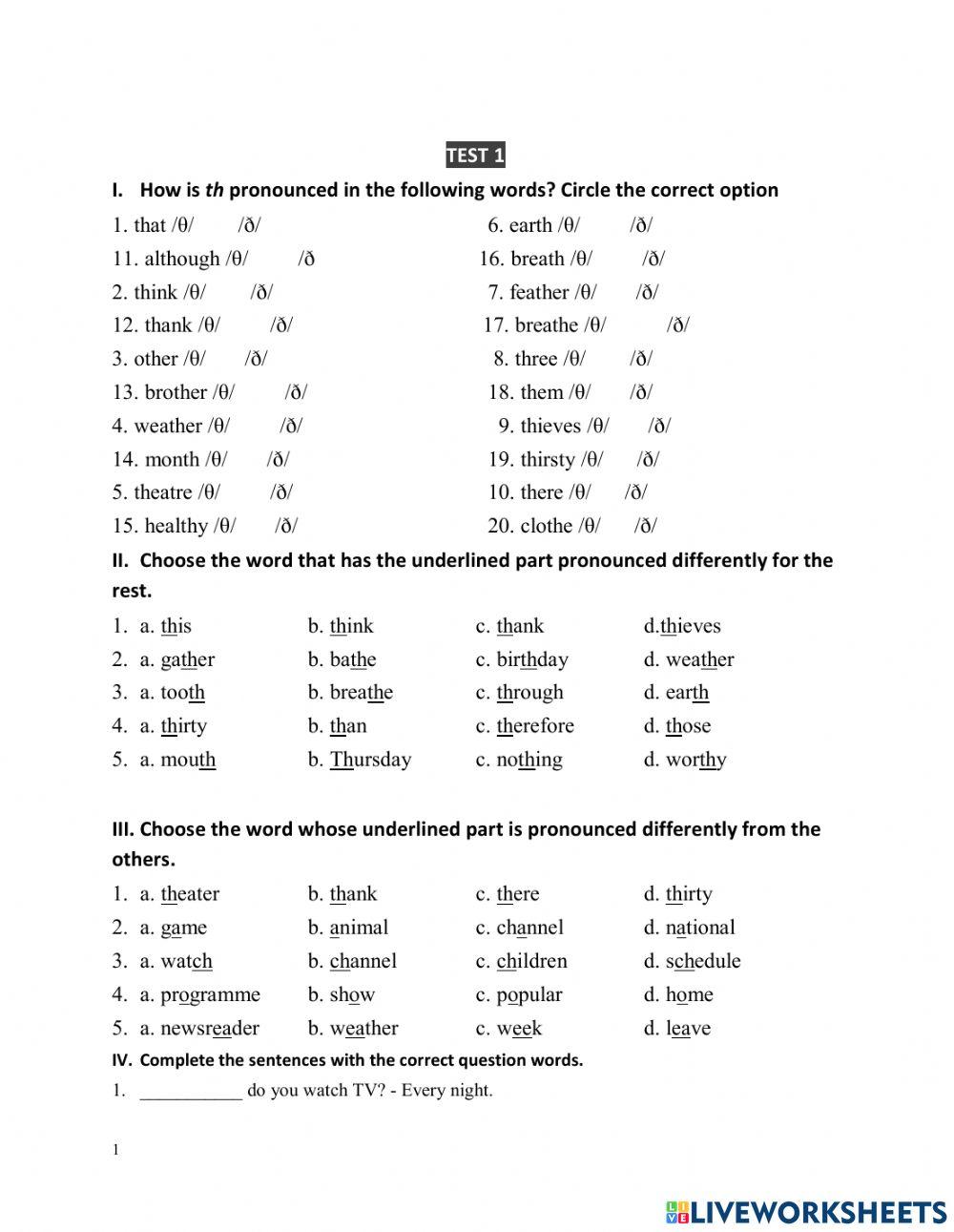 English 6. Mid term 2 revision. Test 1