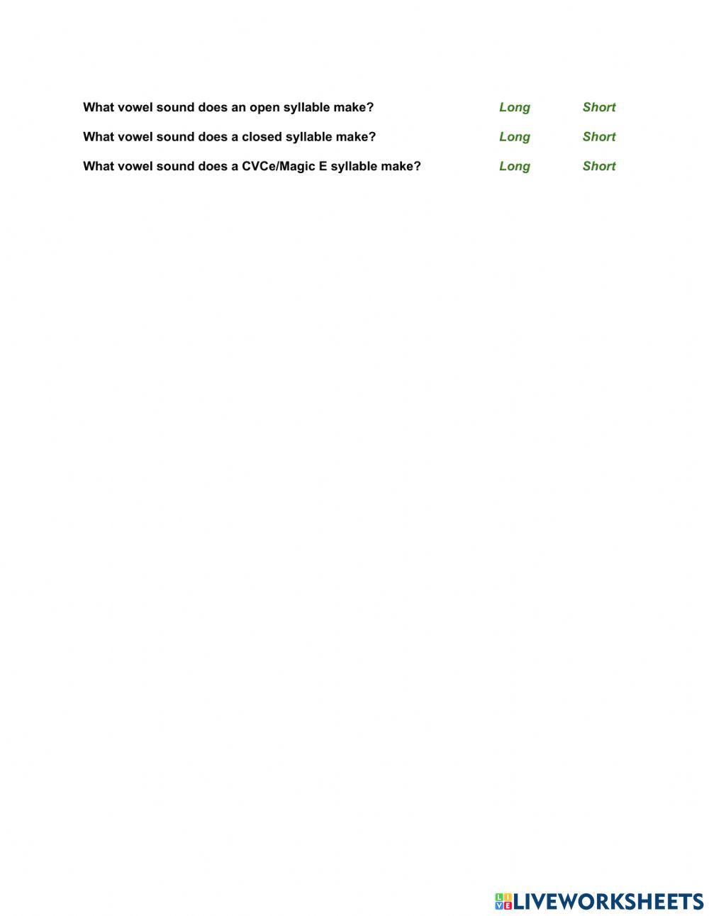 Syllabication - Closed, Open, CVCe